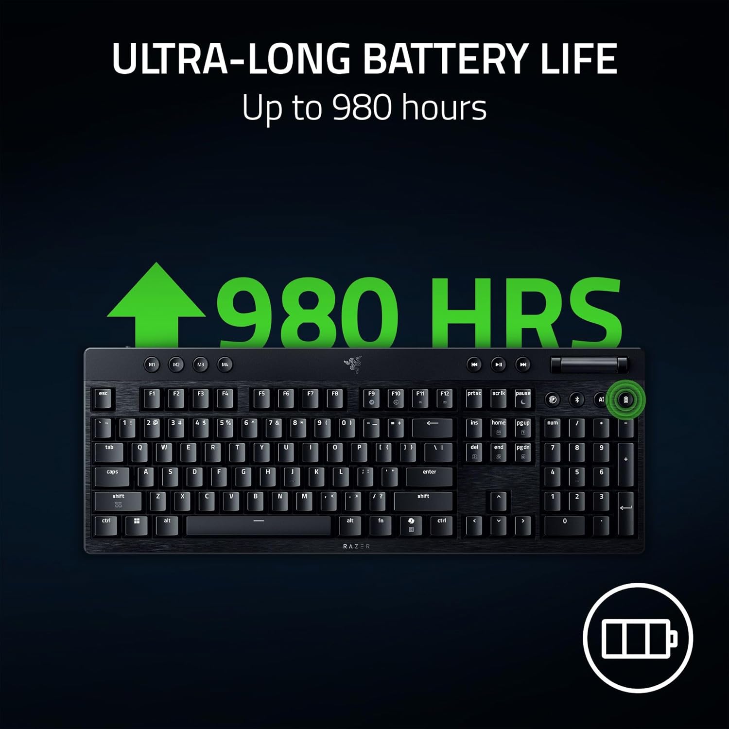 Razer BlackWidow V4 Low Profile HyperSpeed Wireless Gaming Keyboard: Green Mechanical Switches - 2.4GHz Wireless & Bluetooth - Multi-Function Roller - 11 Control Buttons - Long Battery Life