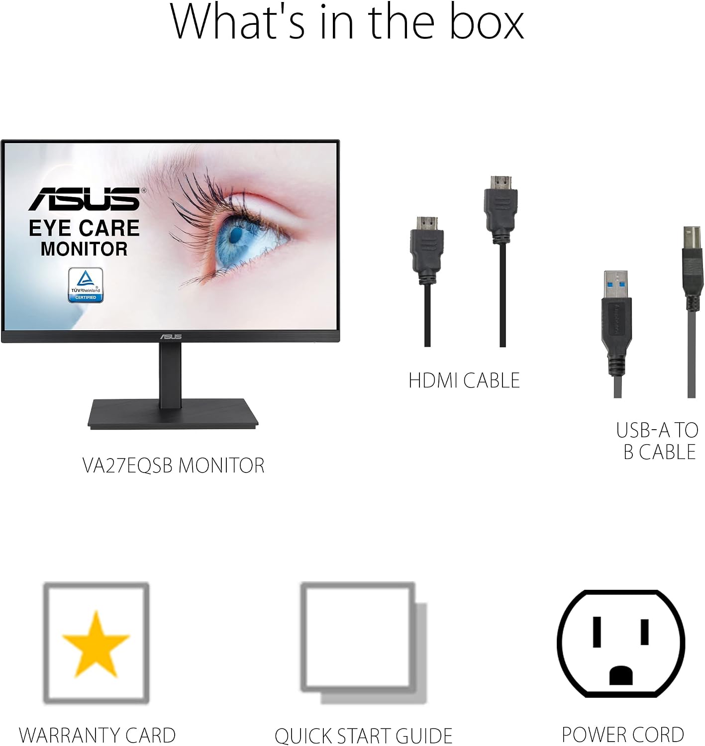 ASUS 27' 1080P Monitor (VA27EQSB) - Full HD, IPS, 75Hz, Adaptive-Sync, Speakers, Eye Care, Low Blue Light, Flicker Free, DisplayPort, HDMI, USB Hub, D-Sub, Frameless, Wall Mountable, Height Adjustable