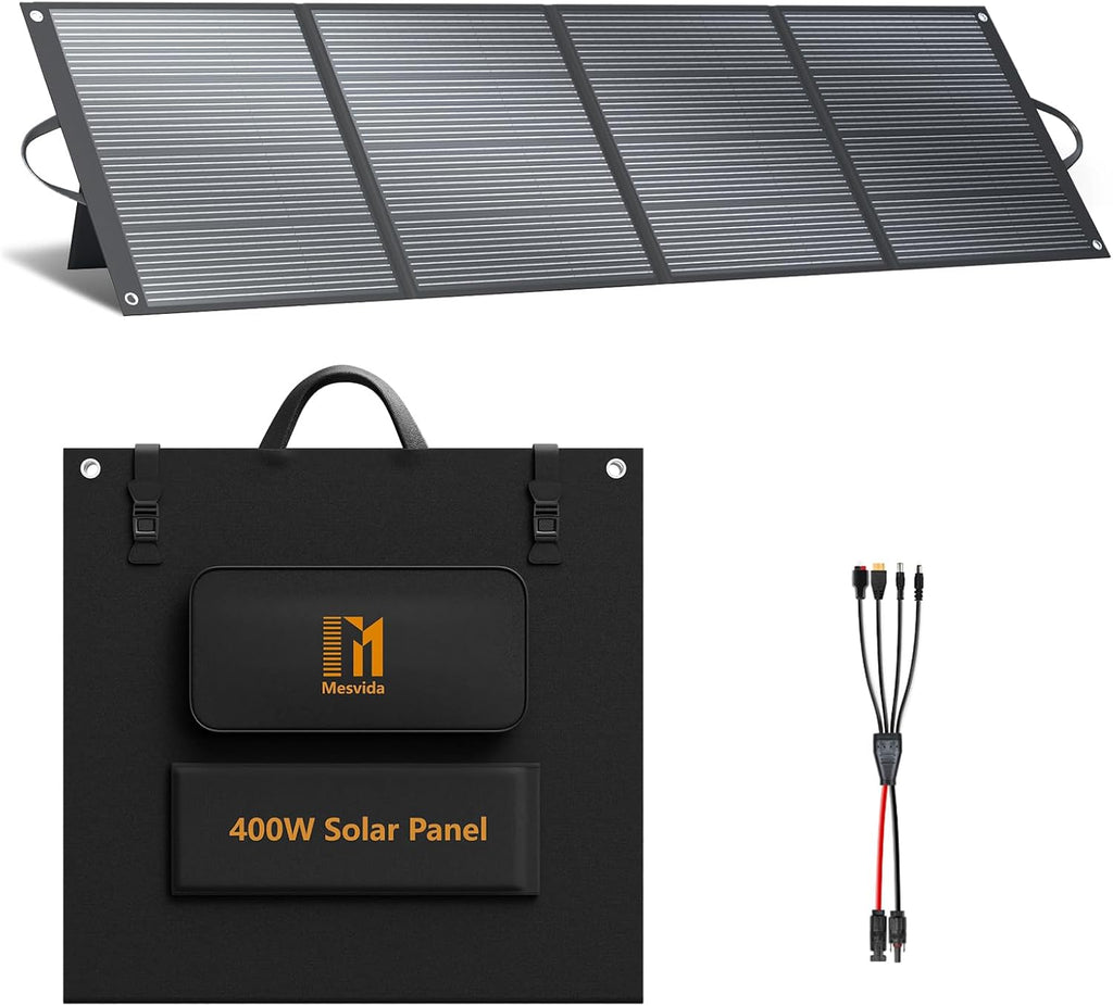 400 Watt Portable Solar Panel IP68 Waterproof ETFE 41V MC4 Output Solar Panels Foldable for Power Stations Solar Generator Camping Off-Grid RV Emergency Backup Hurricane