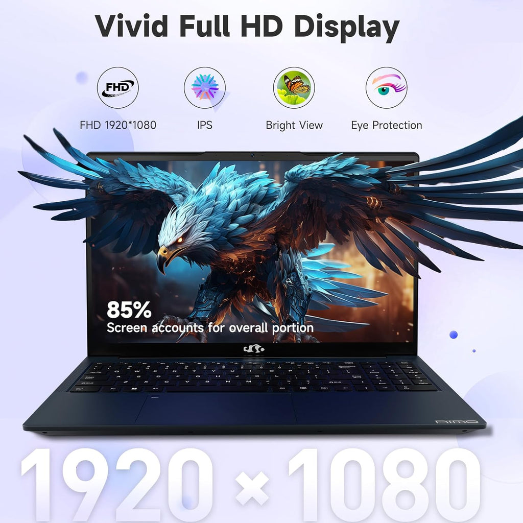 NIMO 15.6' IPS FHD-Student-Laptop, Intel 6 Cores I3-1215U 16GB RAM 256GB SSD (Beats i5-1135G7, Up to 4.4GHz) Computer with 65W Type C Backlit Keyboard Fingerprint, for Home and Business