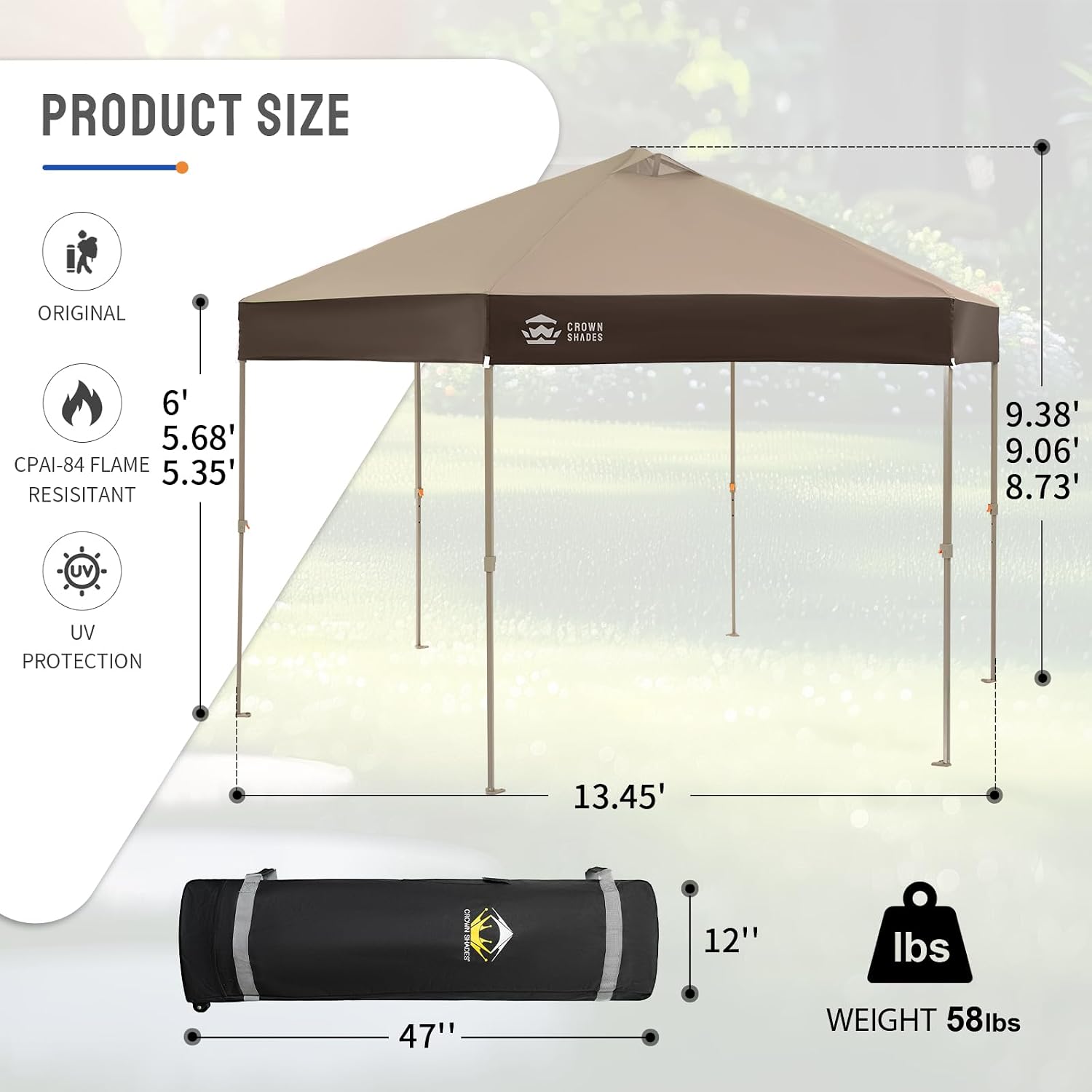 CROWN SHADES 14x14 Pop up Gazebo, Patented Center Lock 6-Sided Portable Gazebo, Easy Set Up, 300D Silver-Coated Fabric UV Resistant, Pop Up Canopy Tent for Patio, Outdoor Activities, Beige&Coffee