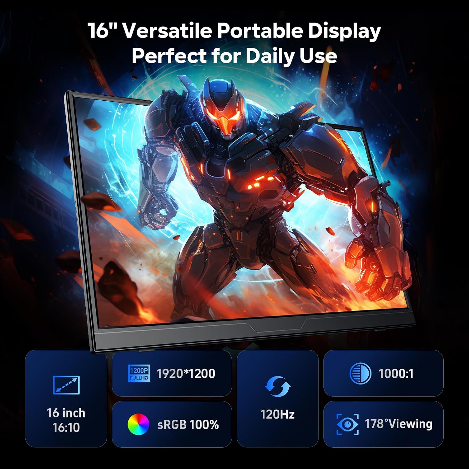 Dopesplay 120Hz Portable Gaming Monitor 16' 1200P FHD 100% sRGB Portable Display with Adjustable Stand, USB-C & HDMI External Monitor & Travel Screen for Laptop Mac PC Phone Xbox PS5 Switch