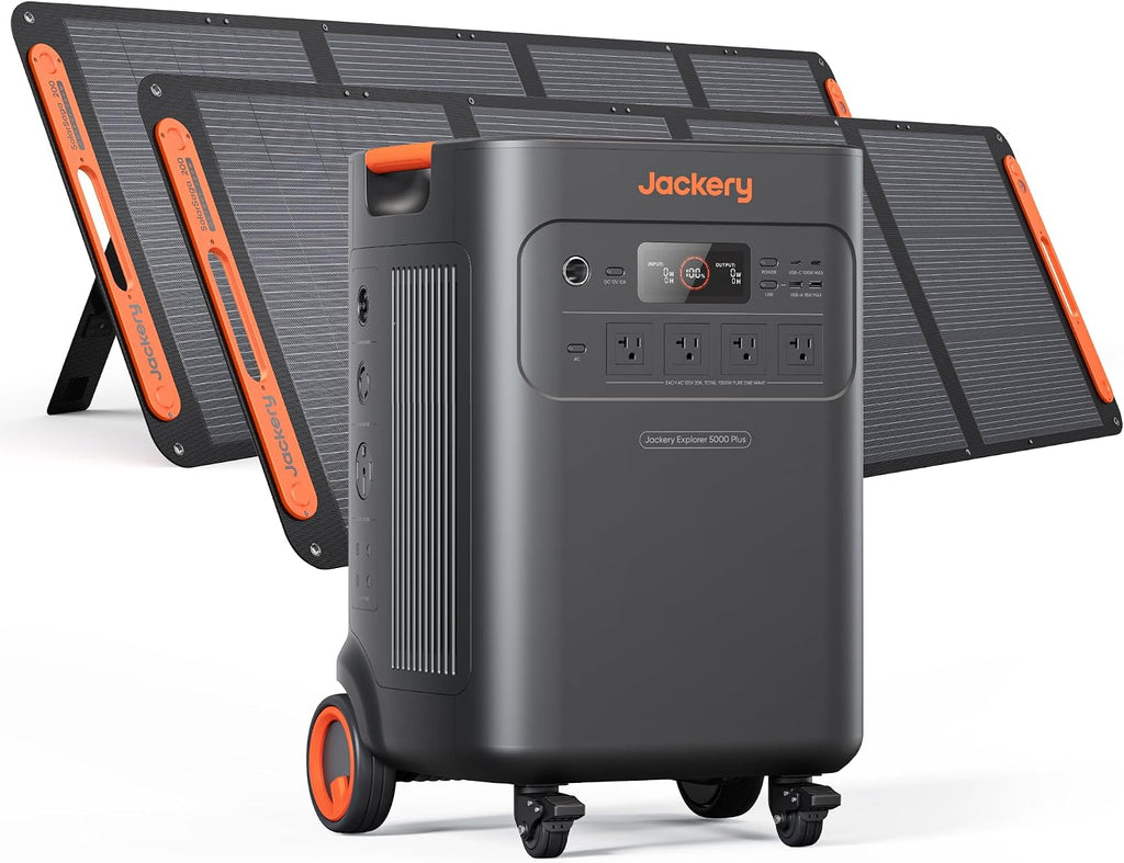Jackery Solar Generator 5000 Plus with 2x 200W Solar Panels, 5040Wh LiFePO4 Portable Power Station, 10-Year Lifespan, 7200W AC Output, Whole Home Backup for Emergency