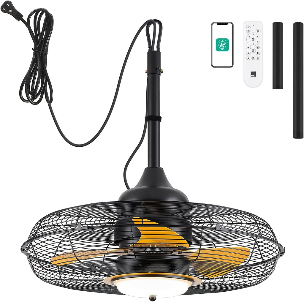Orison 21'' Outdoor Ceiling Fans with Lights, Wet Rated Gazebo Fan with Remote, Plug in Hanging Fan for Patio Waterproof, App Controll