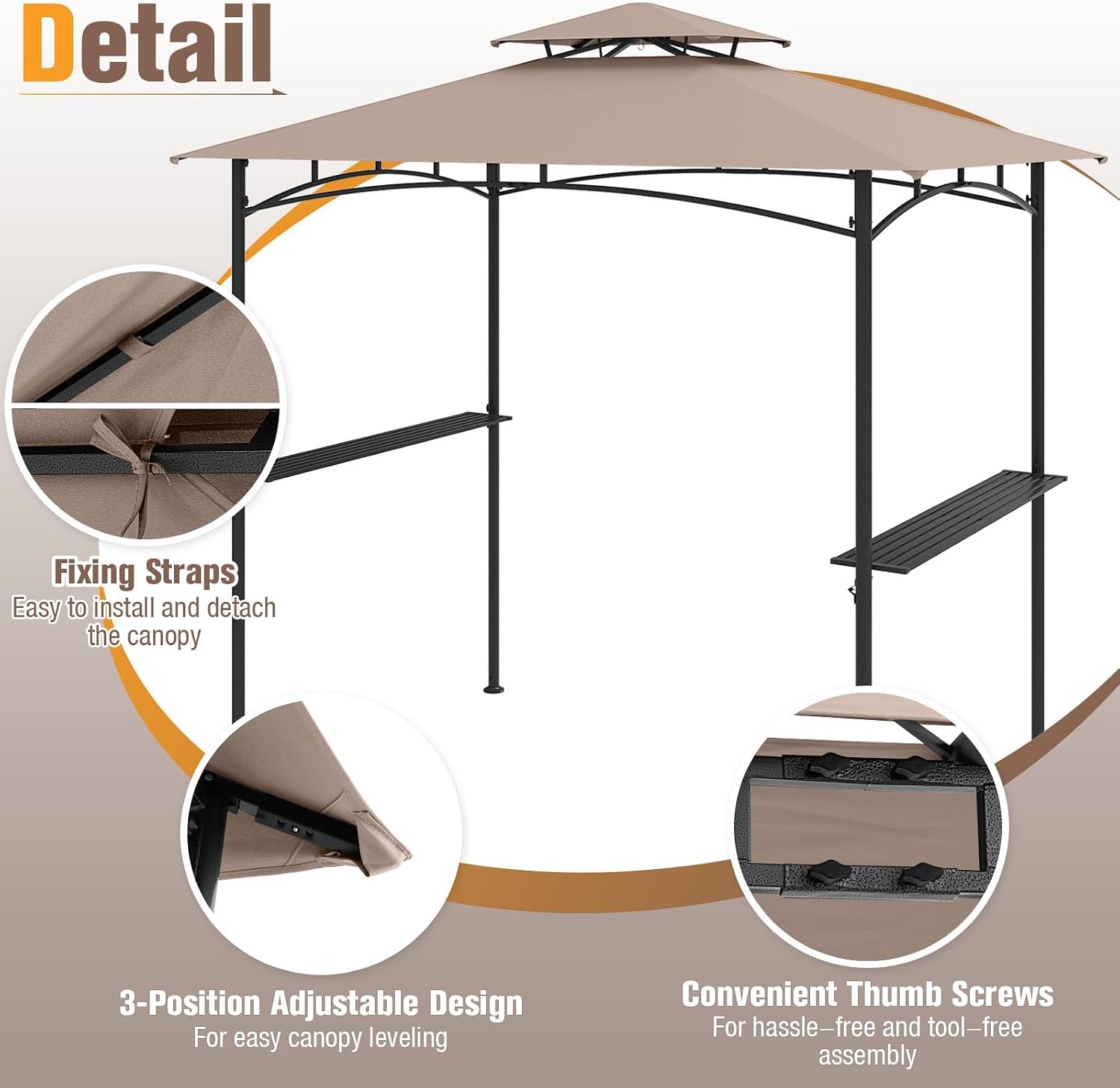 Tangkula 8x5 Ft Grill Gazebo, 2-Tier Barbecue Gazebo with 2 Shelves, 6 Hooks, Metal Frame, Outdoor Grill Canopy for Backyard Garden Poolside (Brown)