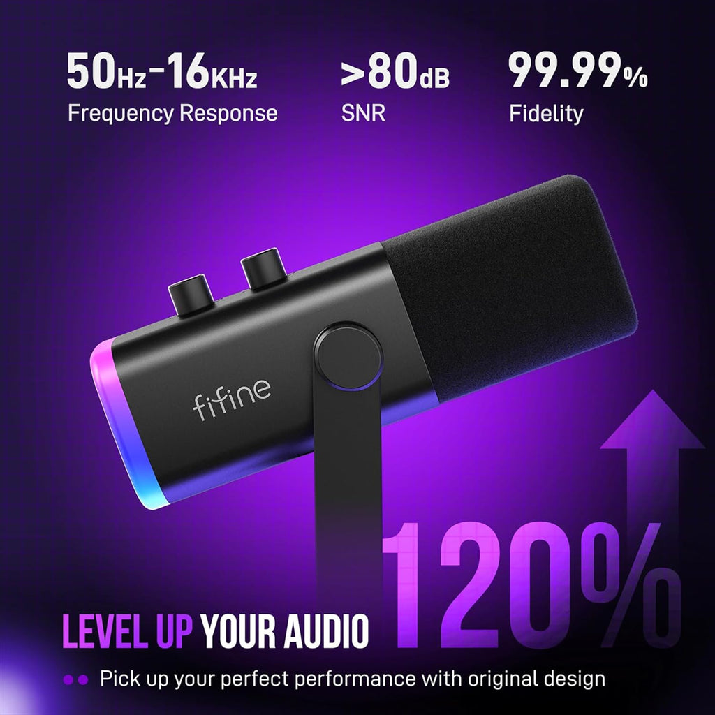 FIFINE Dynamic Gaming Equipment Set with Microphone and Audio Mixer, Streaming Mic and RGB Mixer Bundle with Button Controls, Voice Changer, XLR Cable for YouTube Video Recording (AM8T+SC8+L9)