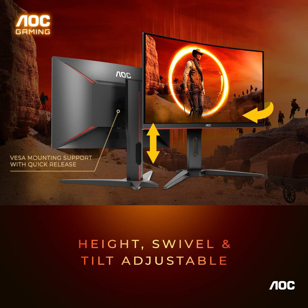 AOC C24G1A 24' Curved Frameless Gaming Monitor, FHD 1920x1080, 1500R, VA, 1ms MPRT, 165Hz (144Hz supported), FreeSync Premium, Height adjustable Black