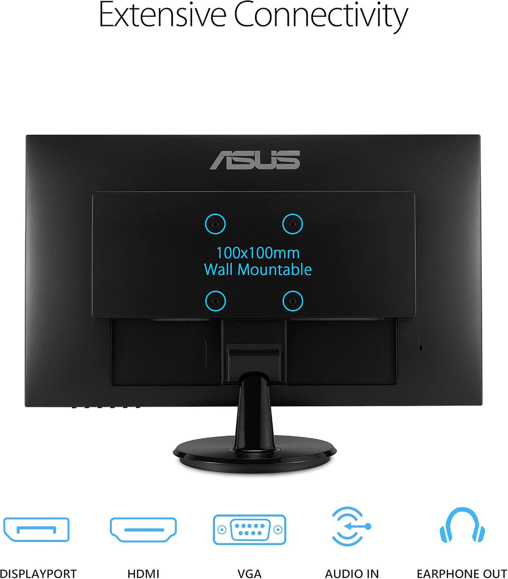 ASUS 27' 1080P Monitor (VA27DQ) - Full HD, IPS, 75Hz, Speakers, Adaptive-sync/FreeSync™, Low Blue Light, Flicker Free, VESA Mountable, Frameless, HDMI, VGA, DisplayPort, Tilt Adjustable, Black