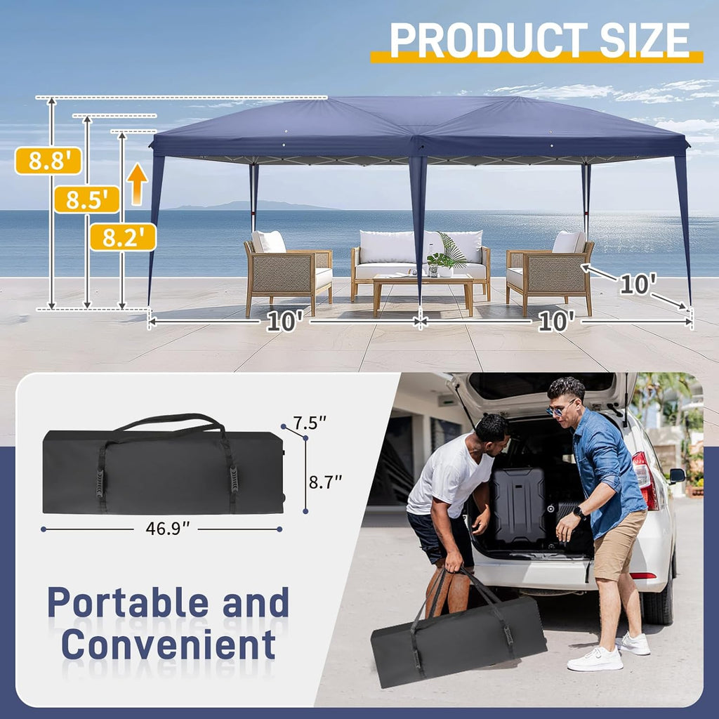 VINGLI 10x20 ft Pop Up Canopy Tent with 6 Sidewalls, Outdoor Gazebo 10x20 with Carry Bag, Patio Event Tent Commercial Canopy(Blue)