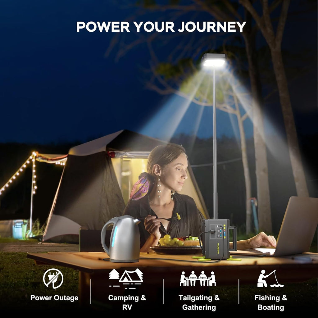 MARBERO 118Wh Solar Generator with Telescopic Camping Lights 32000mAh 160W Max Portable Power Station with Solar Panel Included 30W AC Outlet USB DC Output for Camping Hiking Emergency