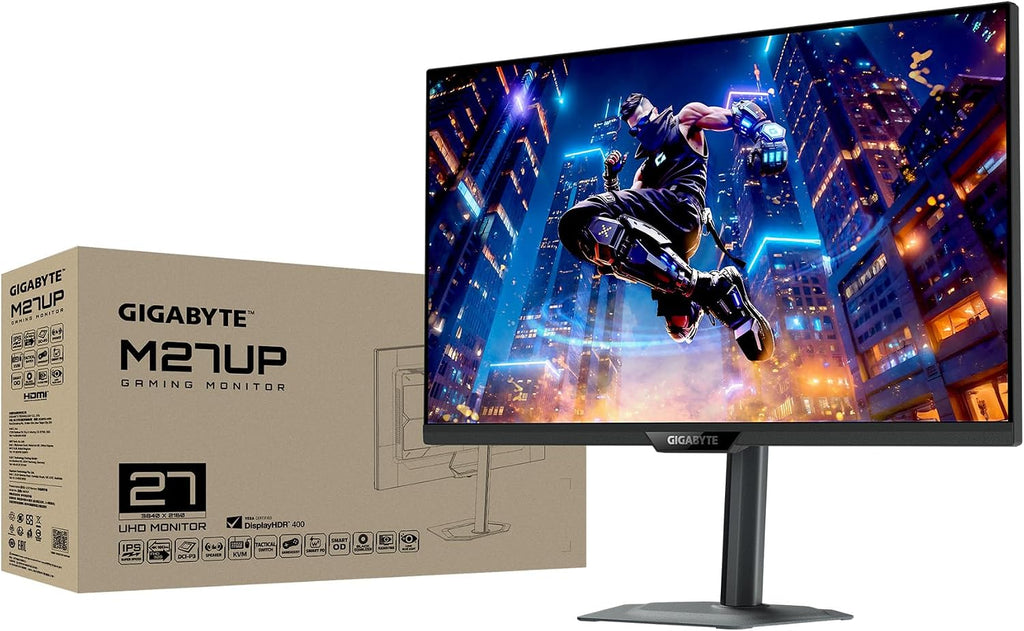 GIGABYTE - M27UP - 27' SS IPS Gaming Monitor - UHD 3840x2160-160Hz - 1ms GTG - AMD FreeSync Premium, G-SYNC Compatible - Dual Mode - Type C KVM - HDMI, DP, Type-C - Height and Tilt Adjustable -Black