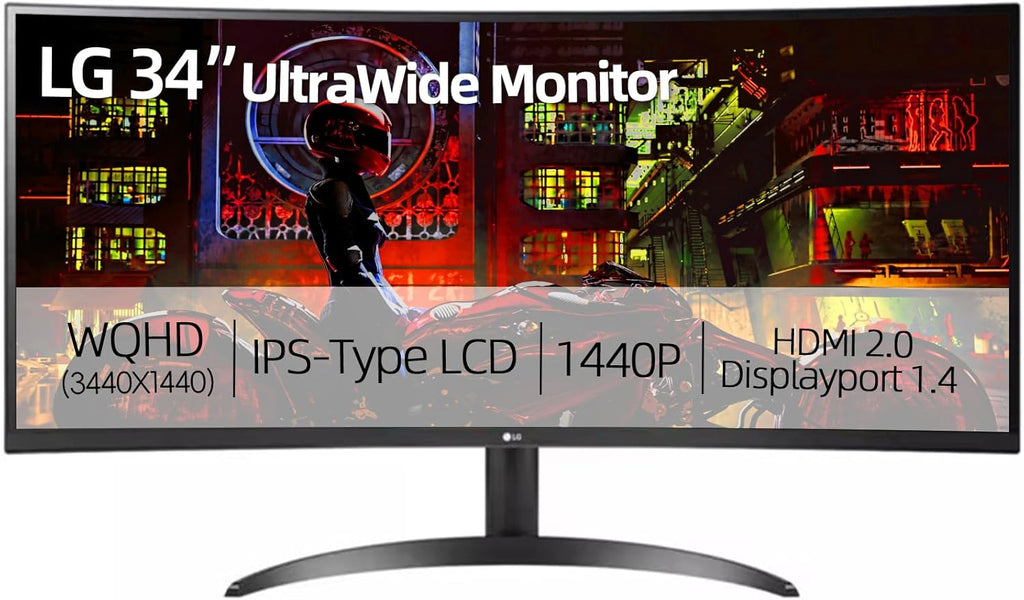 LG 34' Curved UltraWide QHD (3440x1440) IPS Monitor, HDR 10, 99% sRGB, Dynamic Action Sync, OnScreen Control, Dual Controller, Height tilt & Pivot - for Home Office, Gaming and Content Creation, Black