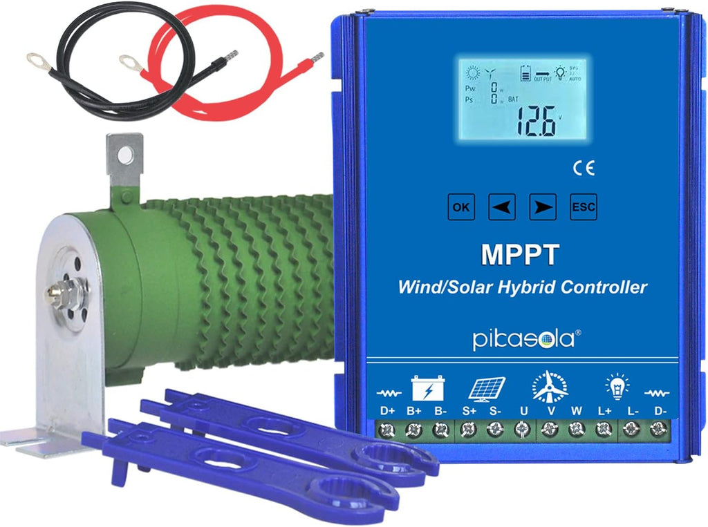 1400W Off Grid with Unloader Hybrid Wind Solar Controller Auto 12/24V Battery MPPT Charge Boost Float of max 800w Wind Turbine Generator 600w Solar Panel Home Street Light Controller