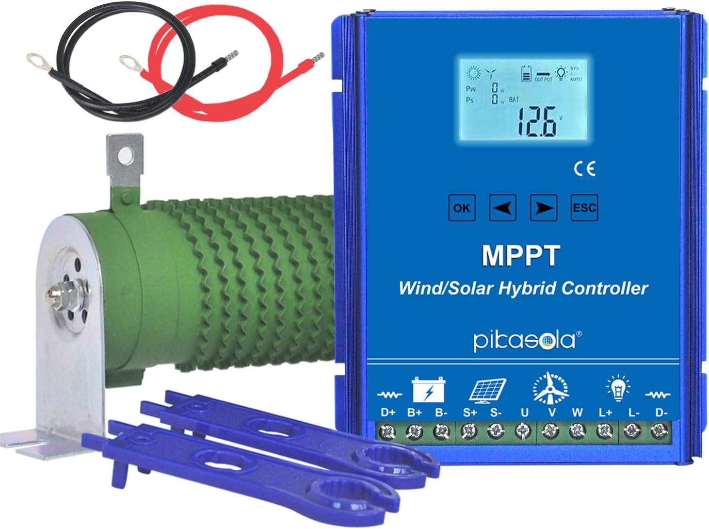 1400W Off Grid with Unloader Hybrid Wind Solar Controller Auto 12/24V Battery MPPT Charge Boost Float of max 800w Wind Turbine Generator 600w Solar Panel Home Street Light Controller
