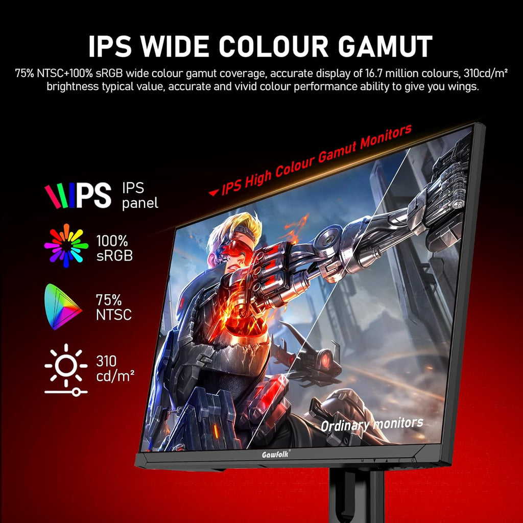 Gawfolk 27 inch 2K QHD(2560×1440) PC Screen, 180Hz Gaming Monitor, 1ms Without Bezel, FreeSync,100% sRGB, 178° Wide Viewing Angle, HDMI2.0、DisplayPort, 75 * 75MM Wall Mount Compatible - Black