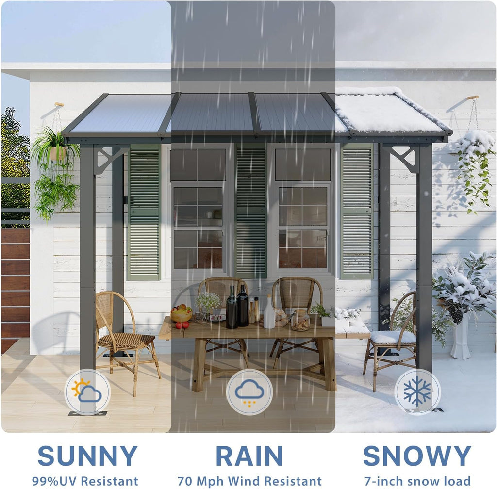 5' x 8' Gazebo for Patio, Gazebo Pergola with Sloped Roof, Large Wall-Mounted Heavy Duty Awnings, for Backyard