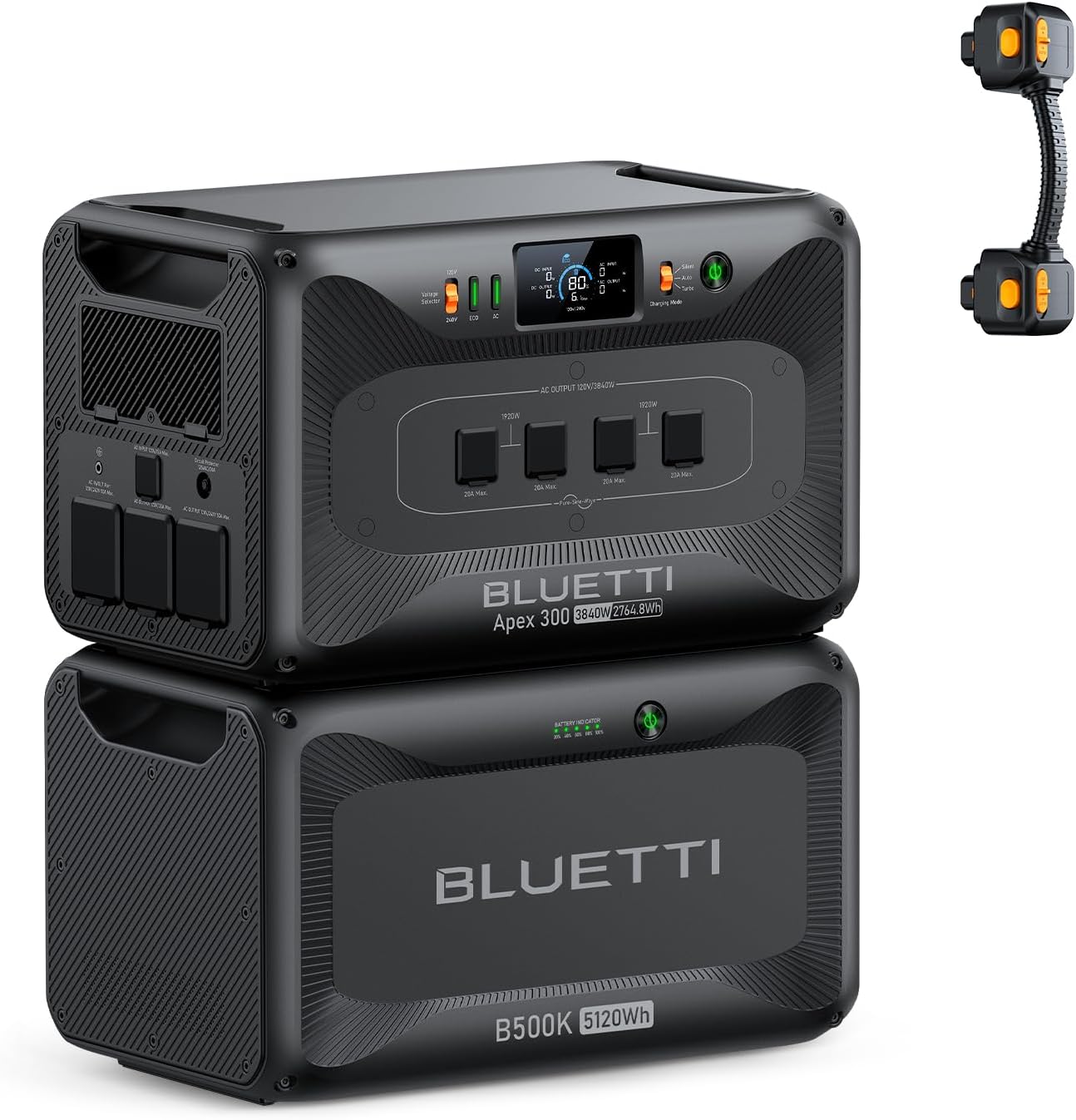 BLUETTI Apex 300 Portable Power Station & B500K Expansion Battery, 7884.8Wh LFP Battery Backup with 6 3840W AC Outlets (7680W Surge), 120V/240V Dual Voltage Output, for Home, RV and Emergencies