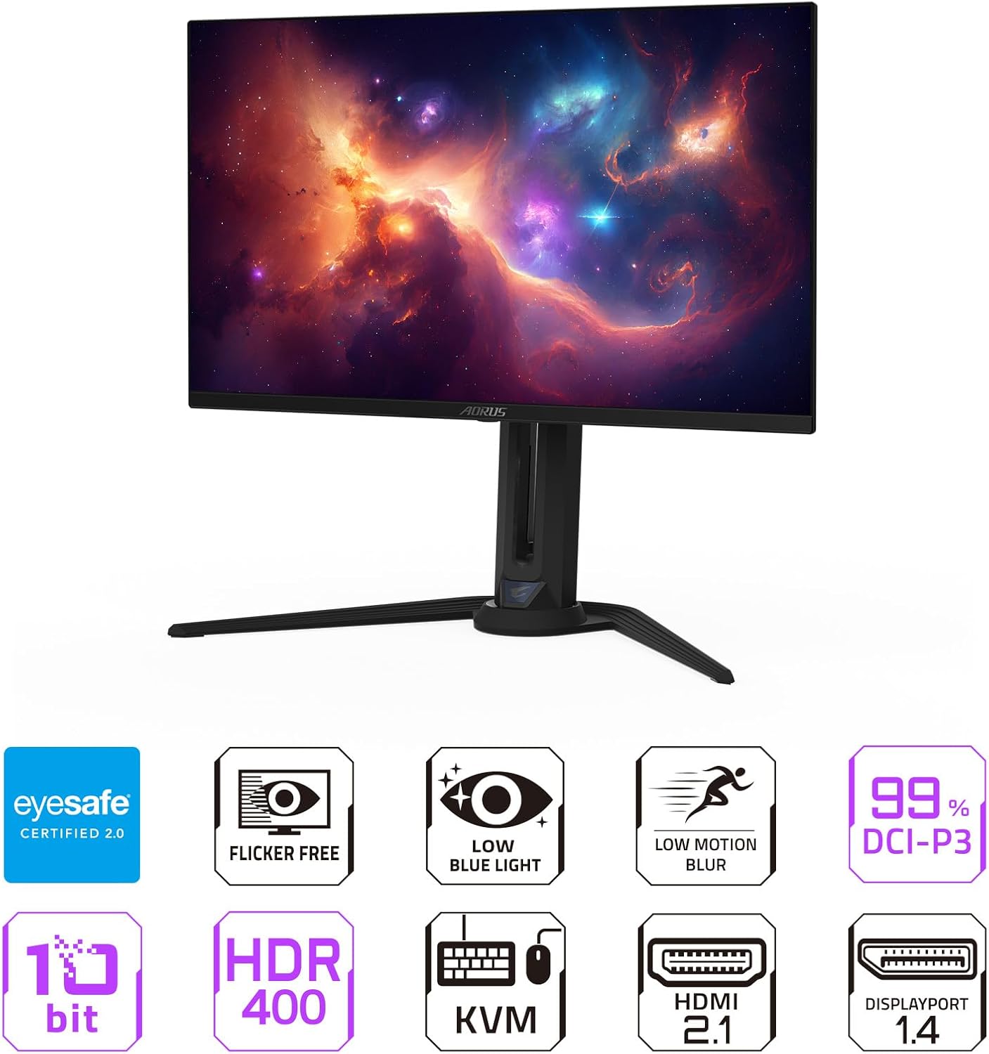 GIGABYTE - AORUS FO27Q2 (SA) - 27' QD-OLED Gaming Monitor - QHD 2560x1440-240Hz - 0.03ms GTG - AMD FreeSync Premium Pro - Type C KVM - HDMI, DP, Type C - Height Adjustable - Black