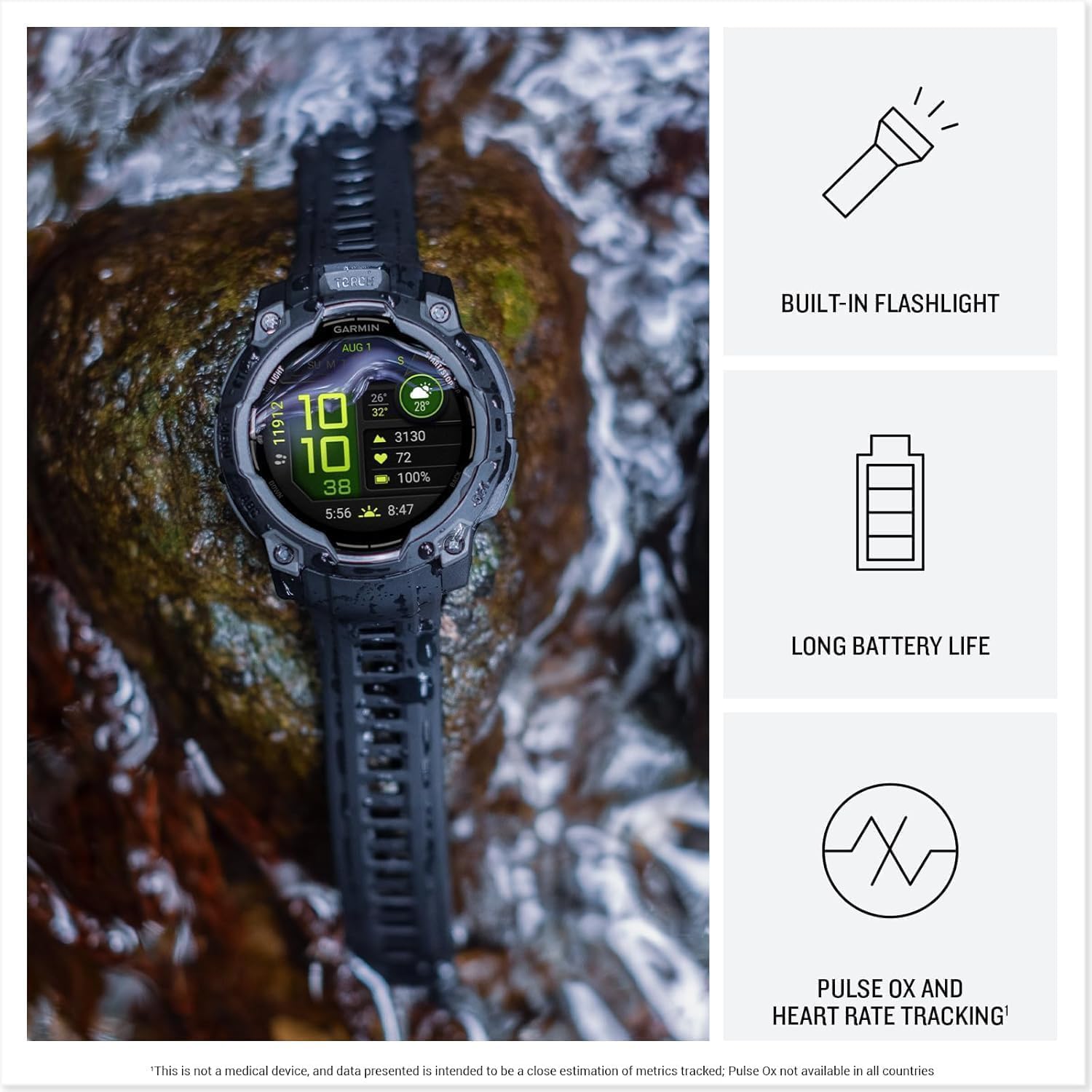 Garmin Instinct 3 Alpine Rush AMOLED (Fern Green, 50 mm) Outdoor GPS Smartwatch Bundle - Built-in Flashlight, 24/7 Health & Wellness Monitoring with PlayBetter Portable Charger & HD Screen Protectors