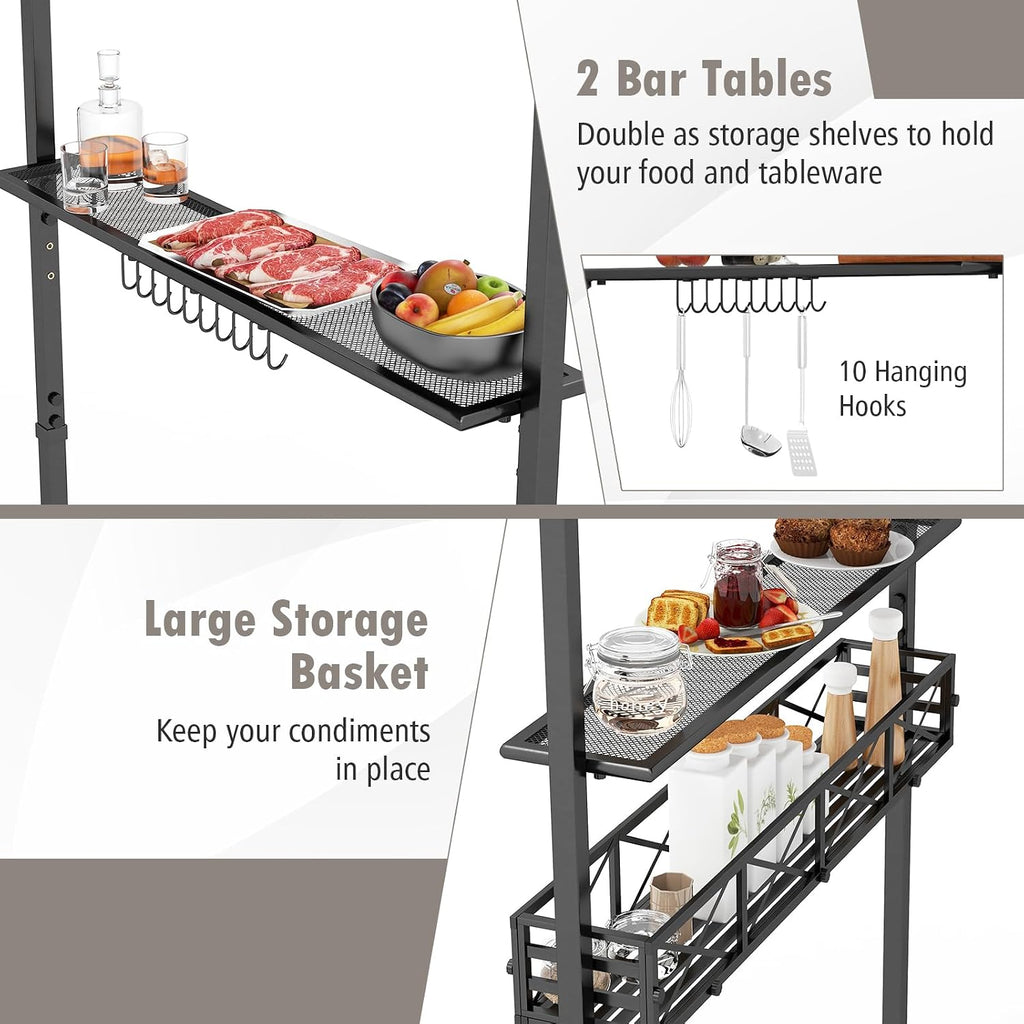 HAPPYGRILL 8 x 5 FT BBQ Grill Gazebo with 2 Side Shelves, Storage Basket, Hanging Hooks, Bottle Opener, Double-Tiered Top, Metal Frame, Outdoor Barbecue Canopy, Grilling Shelter for Patio Garden Yard