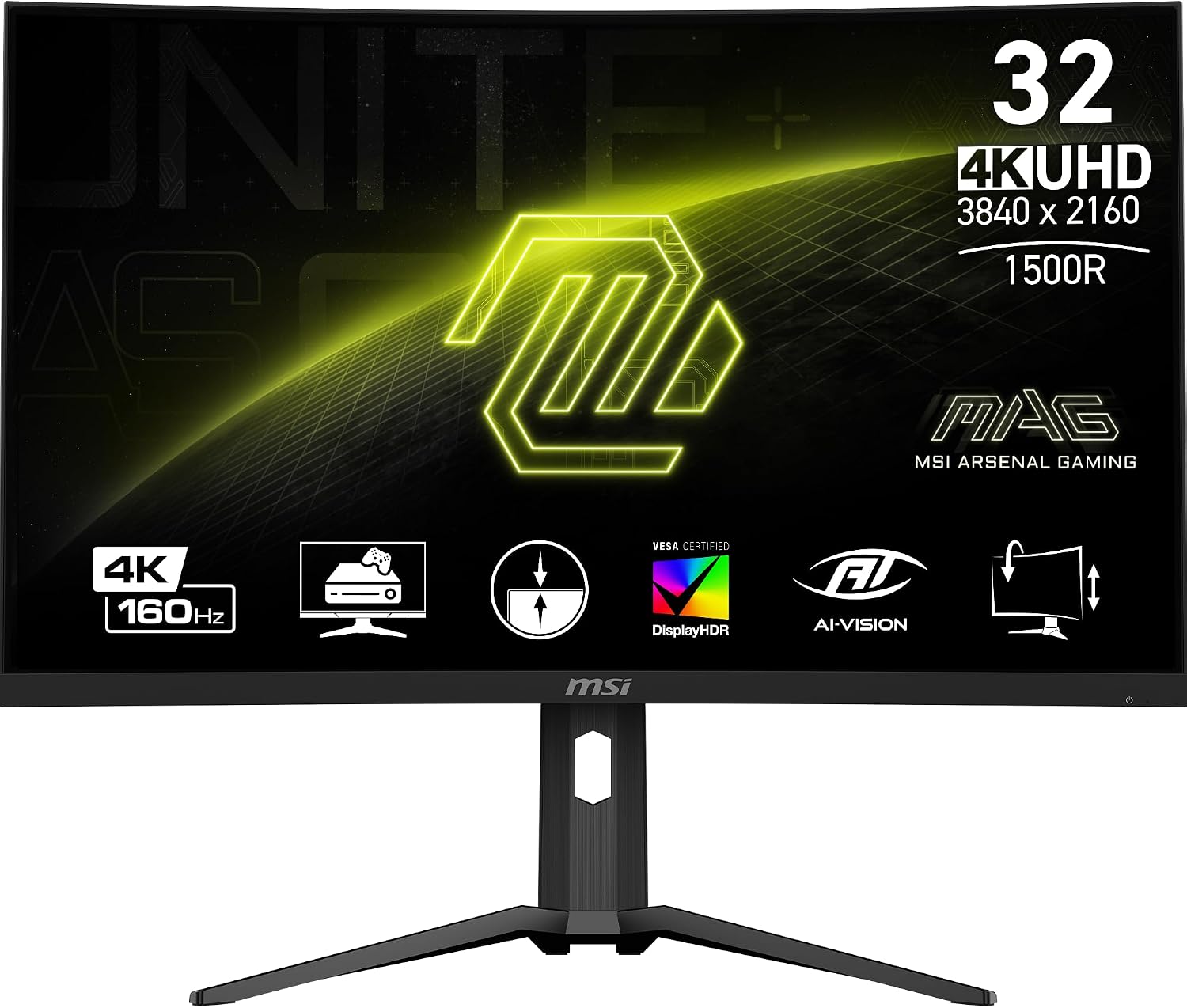 msi MAG321CUP 32-inch 3840 x 2160 (UHD), VA, 4K Gaming Monitor 160Hz, Adaptive Sync, 1ms, HDMI, Display-Port, VESA Mountable, Tilt, Black