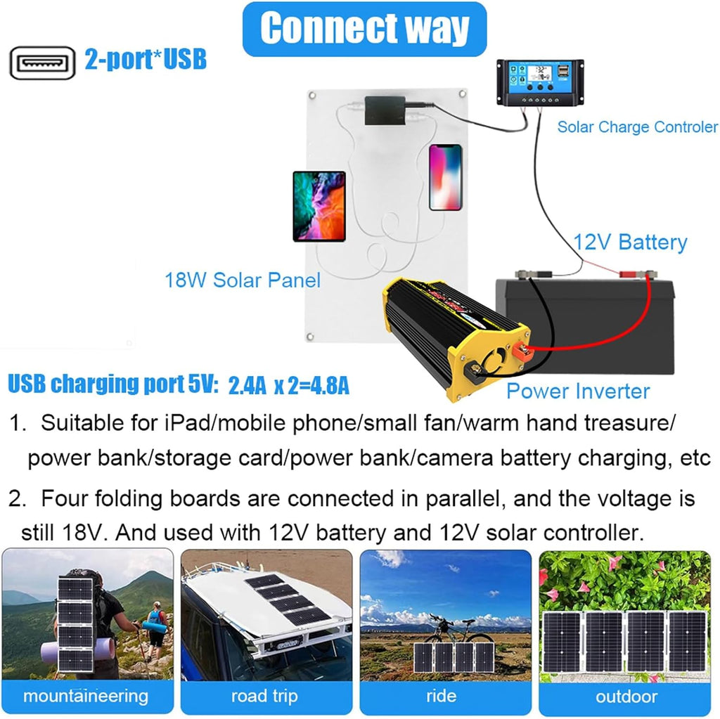 4000W 12V to 110V/220V Solar System Combination Inverter Solar Panel Kit Solar Generator Home Grid System 30A Controller + 18w12v Solar Panel (Color : Yellow, Size : 12V-220V)