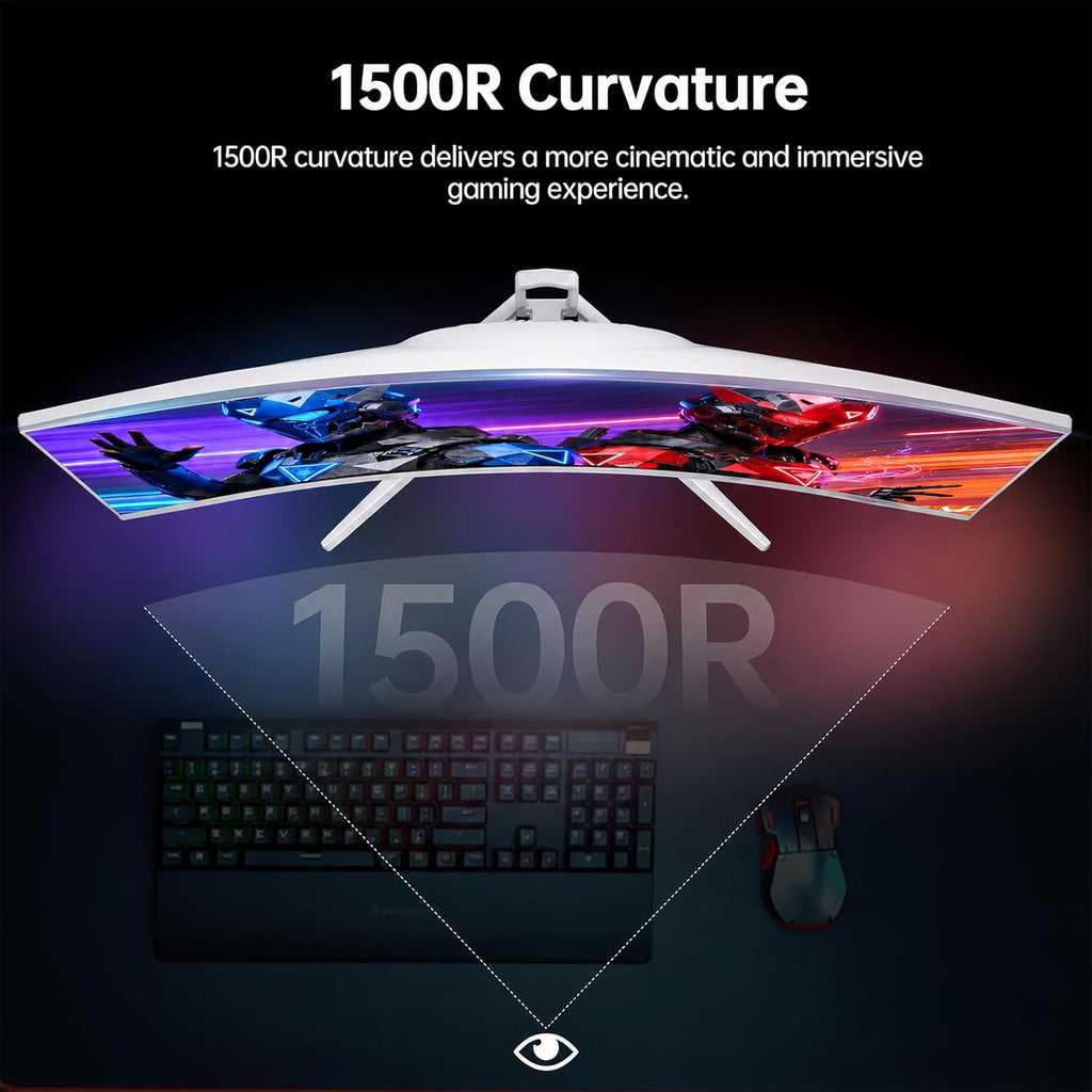 CRUA 32' Curved Gaming Monitor, 4K UHD 3840x2160, 240Hz VA Display, 1500R, AMD FreeSync, 120% sRGB, Built-in Speakers, HDMI 2.1 & DP 1.4, Wall Mountable White PC Monitor for Gaming, Streaming & Work