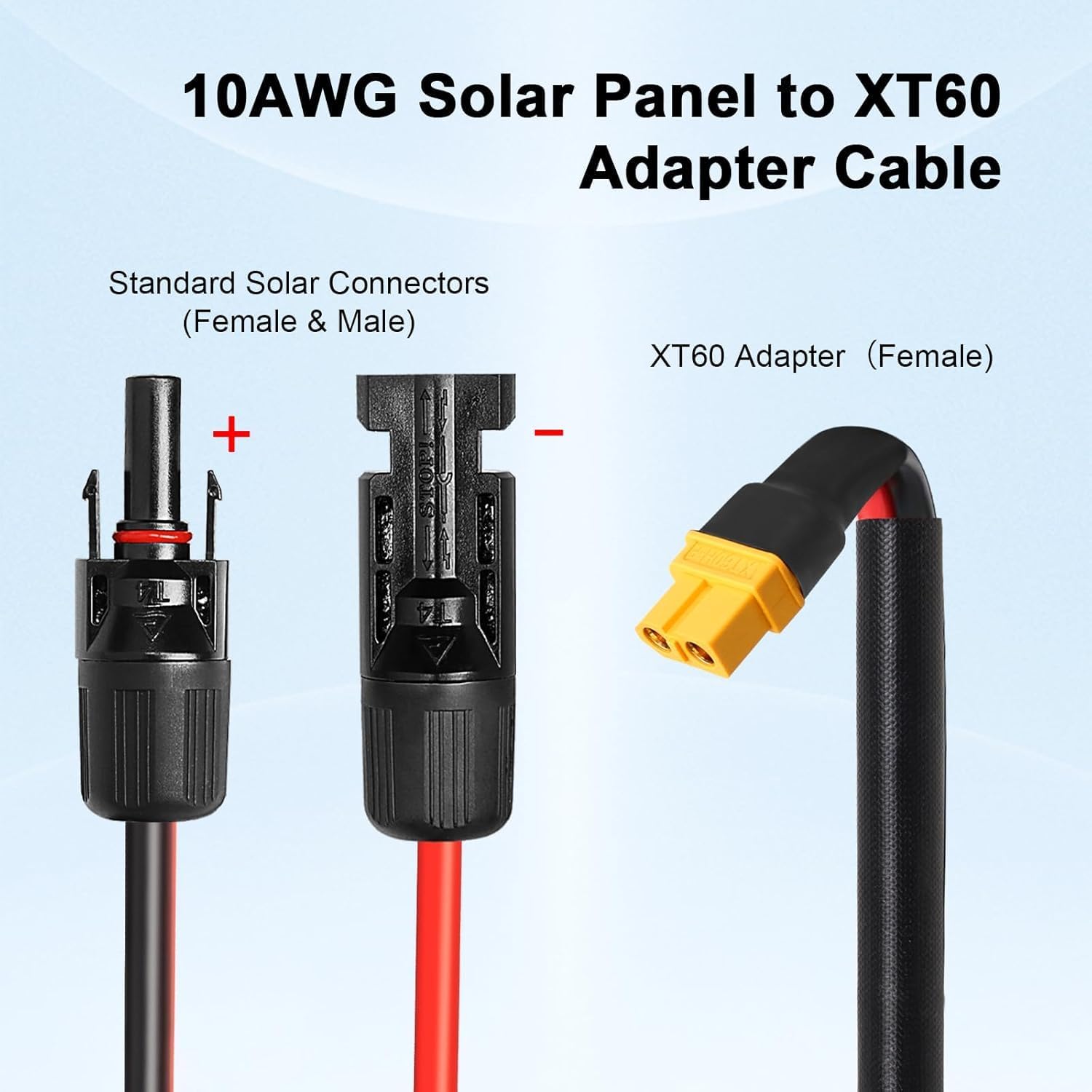 MOOKEERF Solar to XT60 Cable 10AWG 75FT Solar Connector to XT60 Adapter Cable for Solar Panel to Battery RV Portable Power Station Solar Generator - 75 Foot