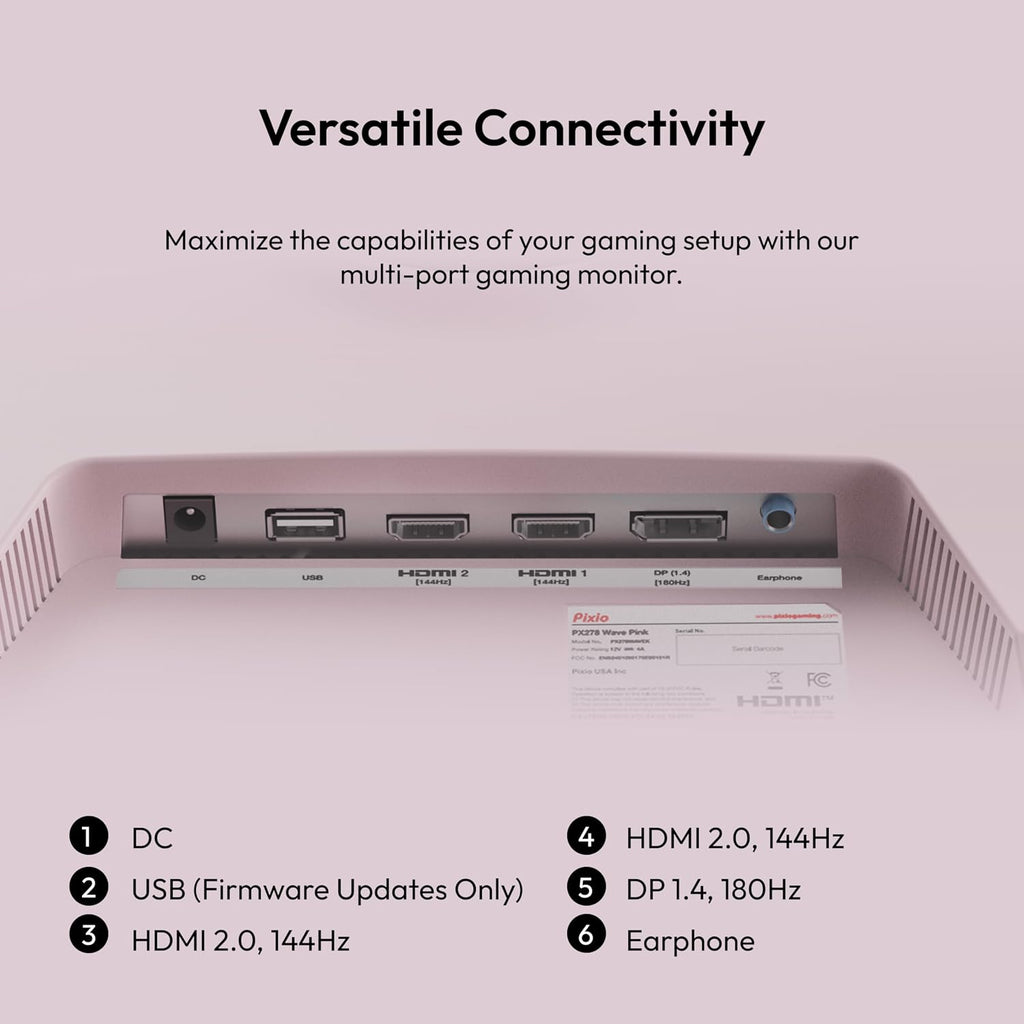 Pixio PX278 Wave Pink 27 inch 180Hz Refresh Rate Quad HD 1440p Resolution Fast IPS Panel 1ms GTG Response Time Built-in Speakers Gaming Monitor with AMD FreeSync