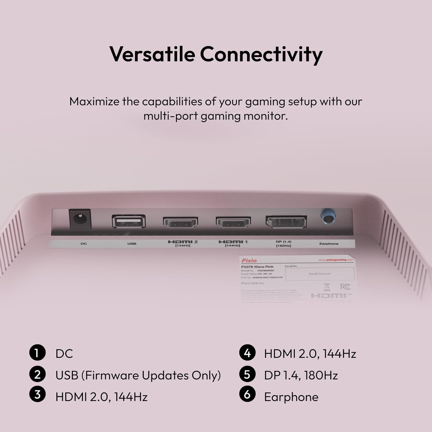 Pixio PX278 Wave Pink 27 inch 180Hz Refresh Rate Quad HD 1440p Resolution Fast IPS Panel 1ms GTG Response Time Built-in Speakers Gaming Monitor with AMD FreeSync
