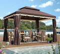 Gazebo for Patio, Outdoor 10x13 Gazebo Canopy Tent with Mosquito Netting & Curtains, Party Tent Shelter with Waterproof Double Vented Roof for Garden, Deck, Backyard, Lawn (Brown)