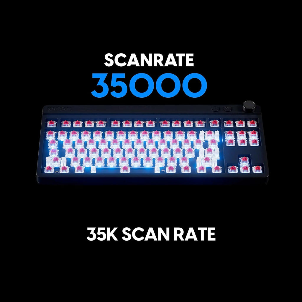 Pulsar XBOARD MS Mechanical Gaming Keyboard, 35K Scan Rate & 8K Polling for Ultra-Low Latency, Hot Swappable, TKL Gasket Mount, Aluminum Plate, PBT Double-Shot Keycaps, RGB Backlit, Volume Knob