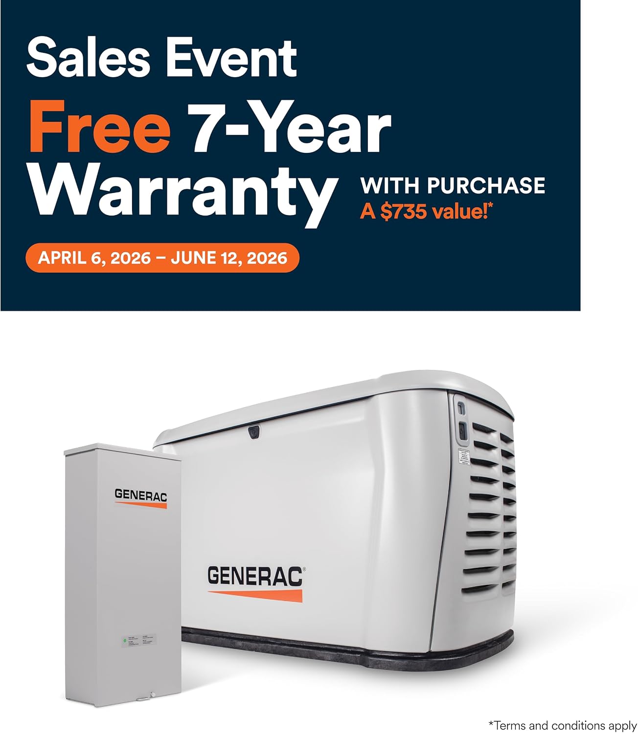 Generac 26kW Home Standby Generator for home use with 200 amp transfer switch, built-in cellular connectivity, whole house generator for power backup