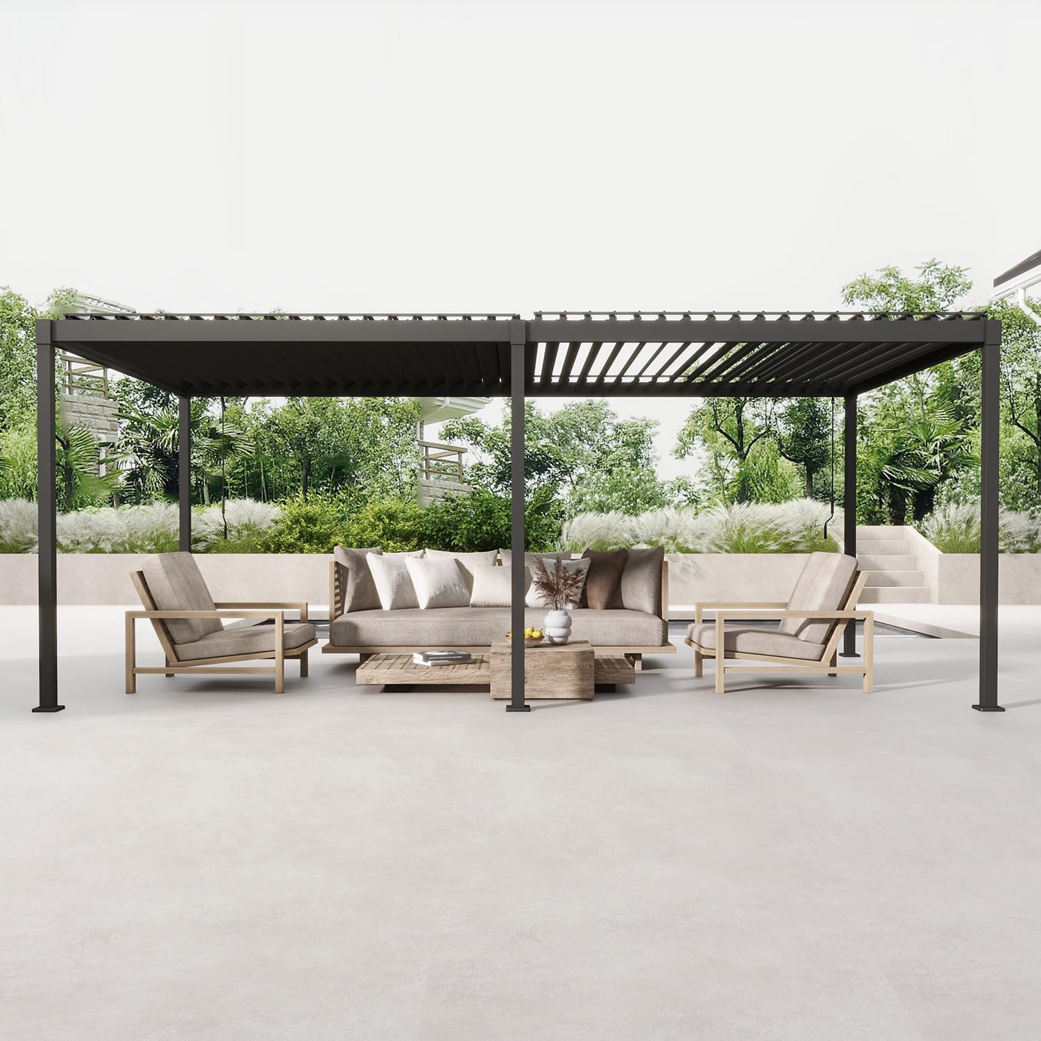 MIRADOR 80S Louvered Pergola 10' x 20', Modern Style with Adjustable Louvers and Integrated Drainage System for Deck Garden Yard, Easy Installation, Plus Size, Charcoal