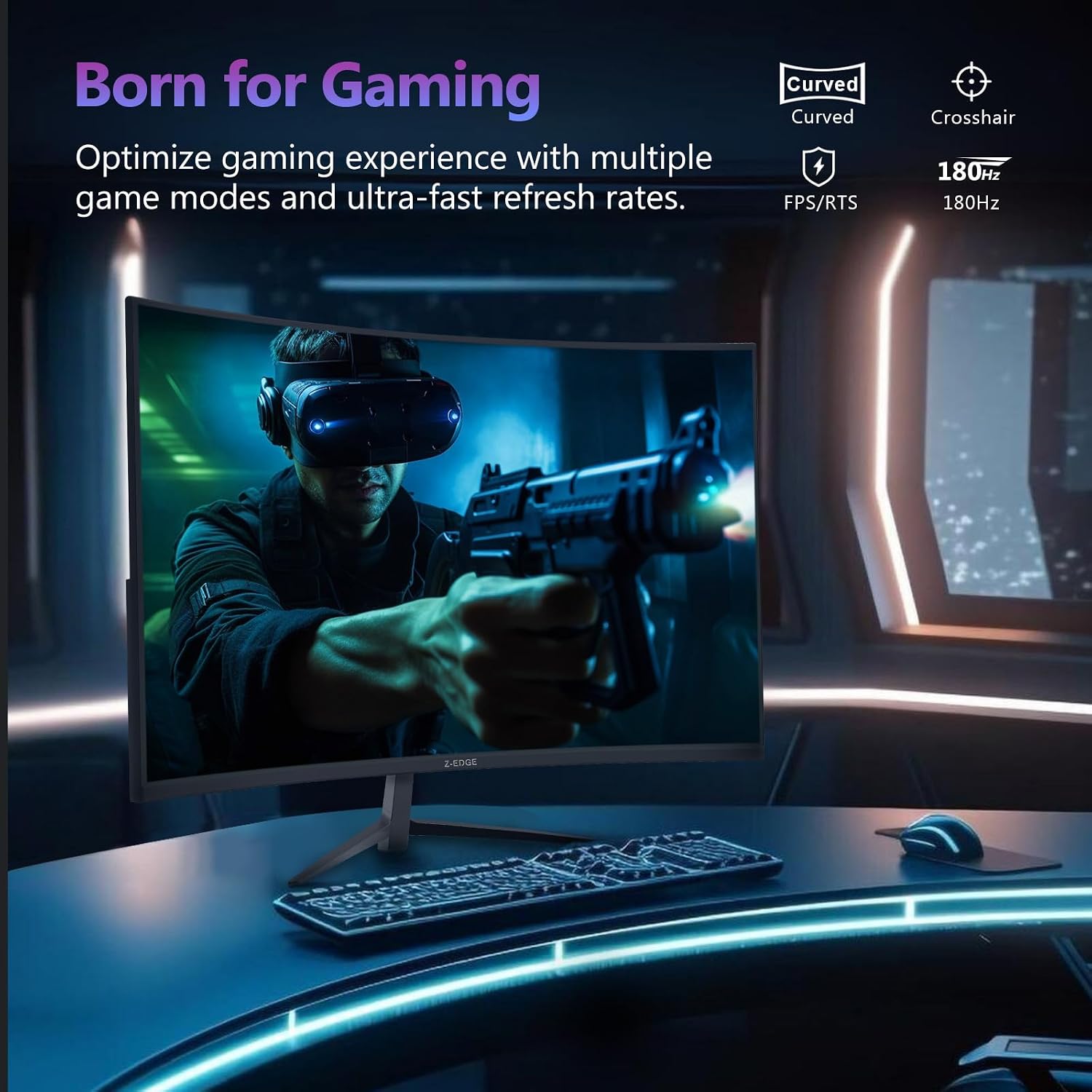 Z-Edge 27 inch Curved Gaming Monitor, FHD 1080P 180Hz 165Hz 144Hz Curved 1500R PC Monitor, MPRT 1ms, FreeSync, Low Blue Light, 350nits,16.7M Colors, UG27 Frameless Bezel, 1X DP and 1X HDMI
