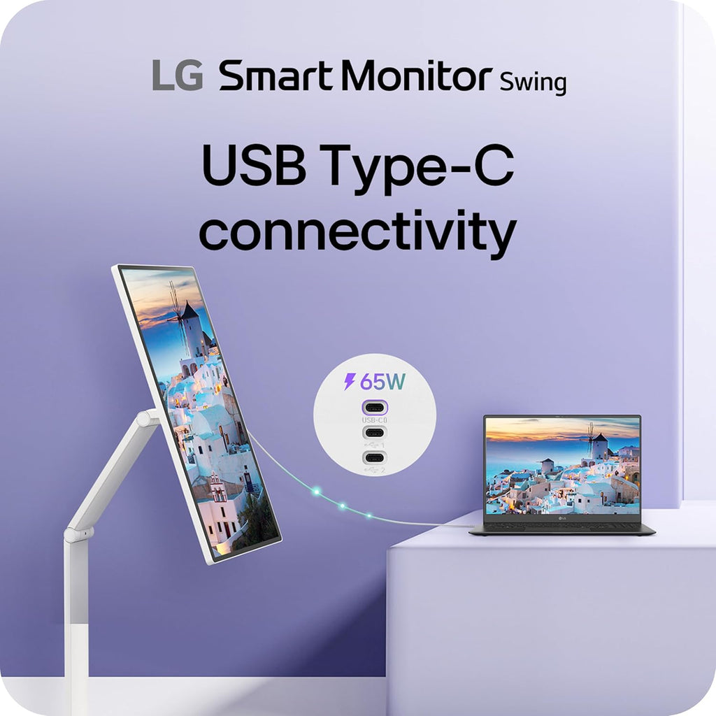 LG Smart Monitor Swing 32U889SA-W 32-Inch 4K UHD (3840x2160) IPS Touchscreen on a Fully Adjustable Wheeled Base HDR10, webOS, Built-in Speaker, HDMI, USB Type-C, Tilt/Height/Swivel/Pivot Stand, White