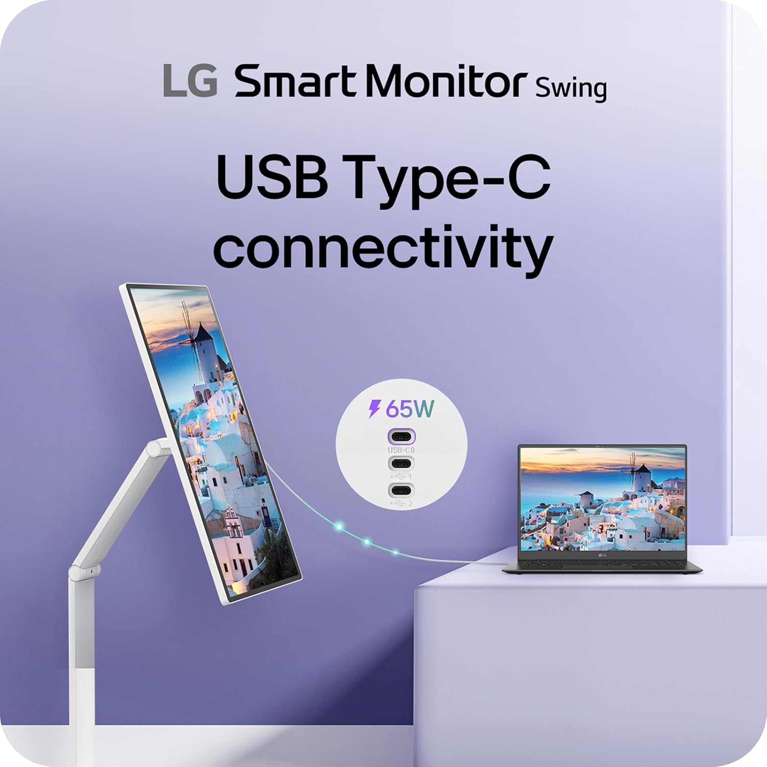 LG Smart Monitor Swing 32U889SA-W 32-Inch 4K UHD (3840x2160) IPS Touchscreen on a Fully Adjustable Wheeled Base HDR10, webOS, Built-in Speaker, HDMI, USB Type-C, Tilt/Height/Swivel/Pivot Stand, White