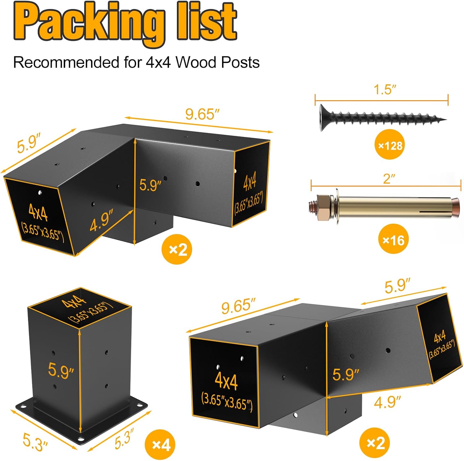 Eapele 8PCS 15° Slanted Roof Pergola Brackets, 3-Way Roof Wall Mount Extension Pergola Kit, Wood Post Base Bracket,Log Cabin