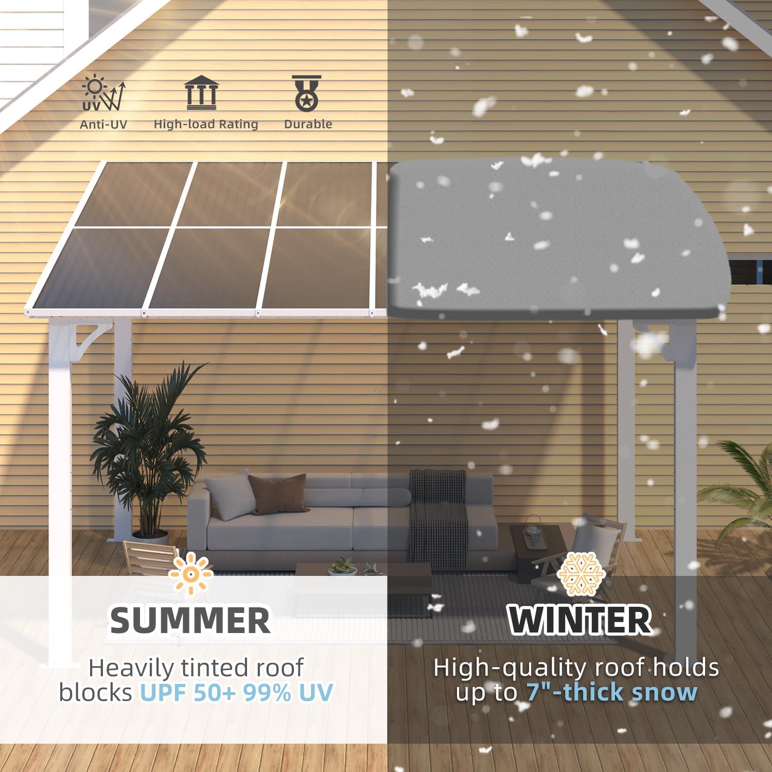 AECOJOY 12' x 8' Outdoor Gazebo Pergola for Patio, Large White Hardtop Lean to 8x12 Gazebo Shelter Pergolas and Gazebos Clearance with Patio Roof, Wall-Mounted Heavy Duty Awnings for Backyard