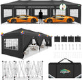COBIZI 10x30 Pop Up Canopy Tent with 8 Sidewalls Party Tents for Parties Weddings Backyard Waterproof Commercial Instant Outdoor Events Tent with Stakes, Ropes,Sandbags（10 x 30 ft Black
