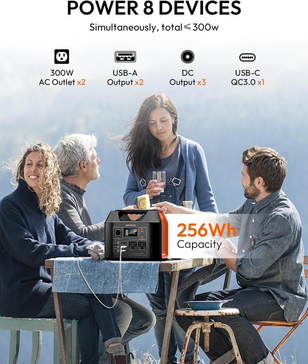 Solar Powered Generator, 300W Portable Power Station with Solar Panel 40W Included, 110V Pure Sine Wave 256Wh LiFePO4 Battery Pack with AC Outlet for Camping, Home Emergency, Traveling, RV Trip