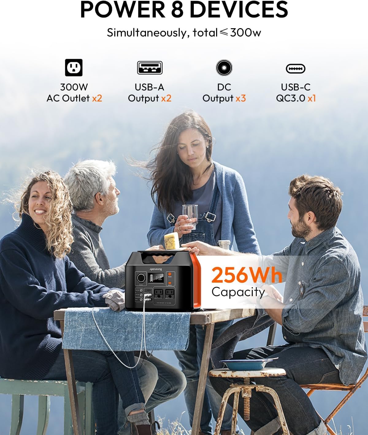 Solar Powered Generator, 300W Portable Power Station with Solar Panel 40W Included, 110V Pure Sine Wave 256Wh LiFePO4 Battery Pack with AC Outlet for Camping, Home Emergency, Traveling, RV Trip