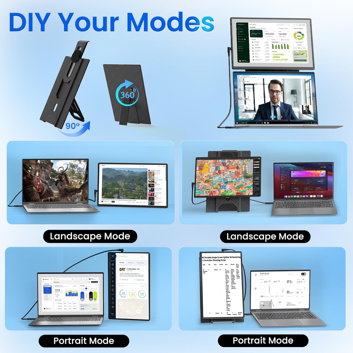 Portable Monitor for Laptop - Laptop Screen Extender HDMI USB C Travel External Display with Stand Gaming Monitor for PC MAC Switch Phone Computer Xbox PS4/5 - D1