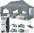 COBIZI 10x20 Pop Up Canopy with 6 Sidewalls, Conical Party Tent 10x20 with 3 Adjustable Height Waterproof, UV-Resistant with Carry Bag, Sandbag, Stake, Ropes for Parties, Commercial (Frame Upgraded)