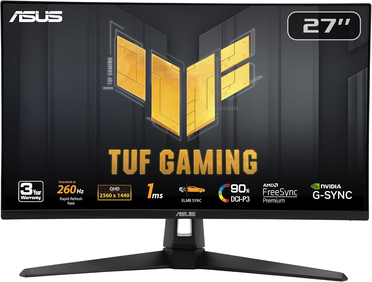 ASUS TUF Gaming 27' 1440P Gaming Monitor (VG27AQM1A) - QHD (2560 x 1440), 260Hz, 1ms, Fast IPS, Extreme Low Motion Blur Sync, Freesync Premium, G-SYNC Compatible, DisplayHDR400, 3 Year Warranty