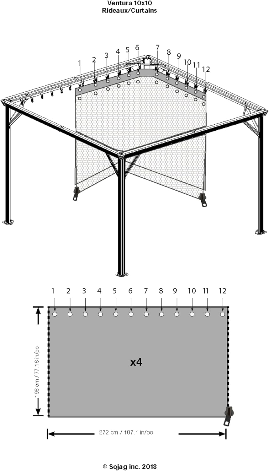 Sojag Ventura 10 x 10 x 6 ft Grey Curtains for Gazebo