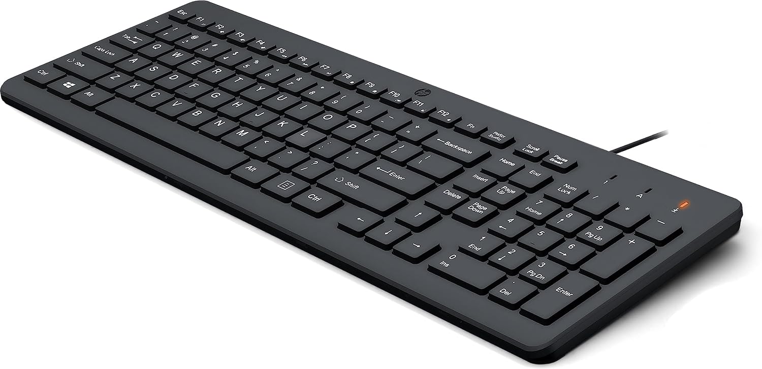 HP 150 Wired Keyboard-Full-Sized, Keyboard with Numeric Keypad-Silent-Touch Chiclet Keyboard - Ergonomic,Comfortable Design-USB Plug-and-Play Connectivity, LED Indicators (664R5AA, Black) (Pack of 10)