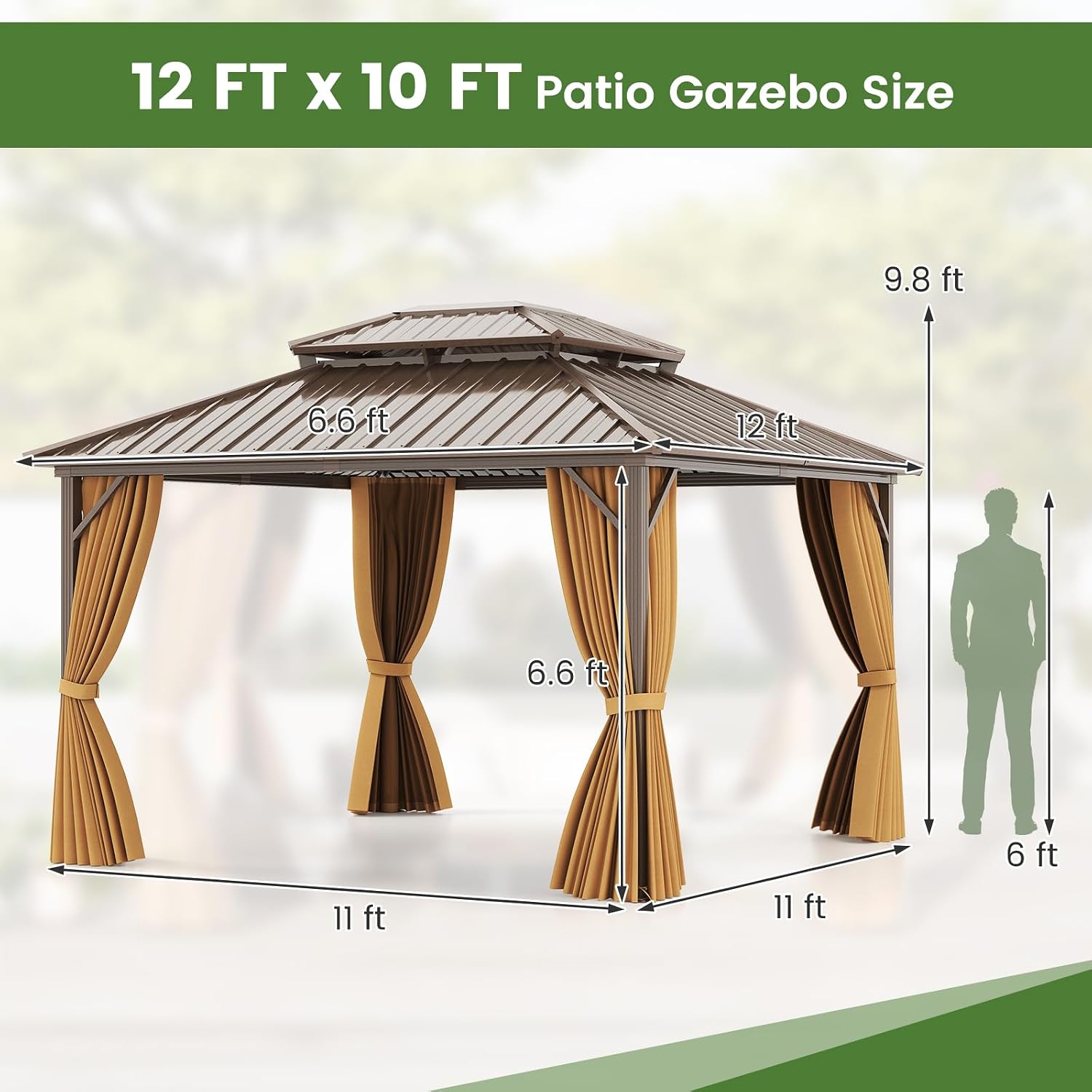 Tangkula 12x12 FT Hardtop Gazebo, Outdoor Permanent Pavilion Shelter with Netting & Curtain, Heavy-Duty Double Galvanized Metal Roof, Aluminum Frame, Outdoor Gazebo for Patio Garden Deck Lawn