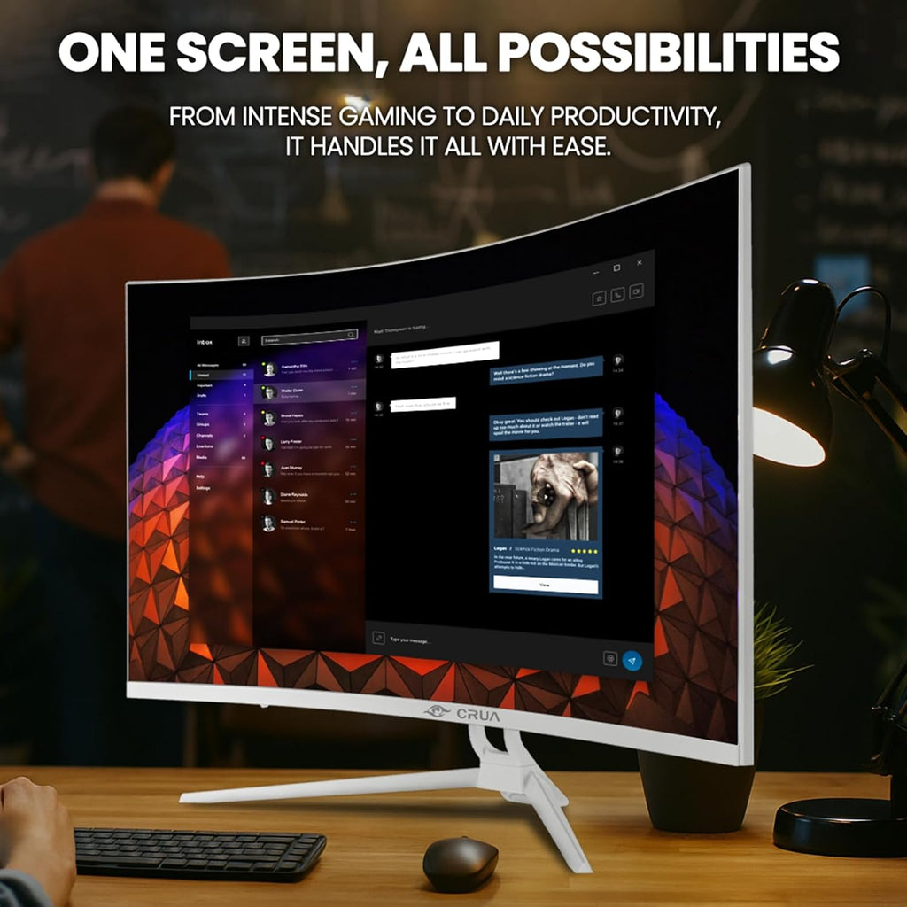 CRUA 32' Curved Gaming Monitor, 4K UHD 3840x2160, 144Hz/160Hz, 1500R VA Display, AMD FreeSync, 120% sRGB, Built-in Speakers,RGB Lighting, HDMI 2.1&DP 1.4, White PC Monitor for Gaming, Streaming & Work