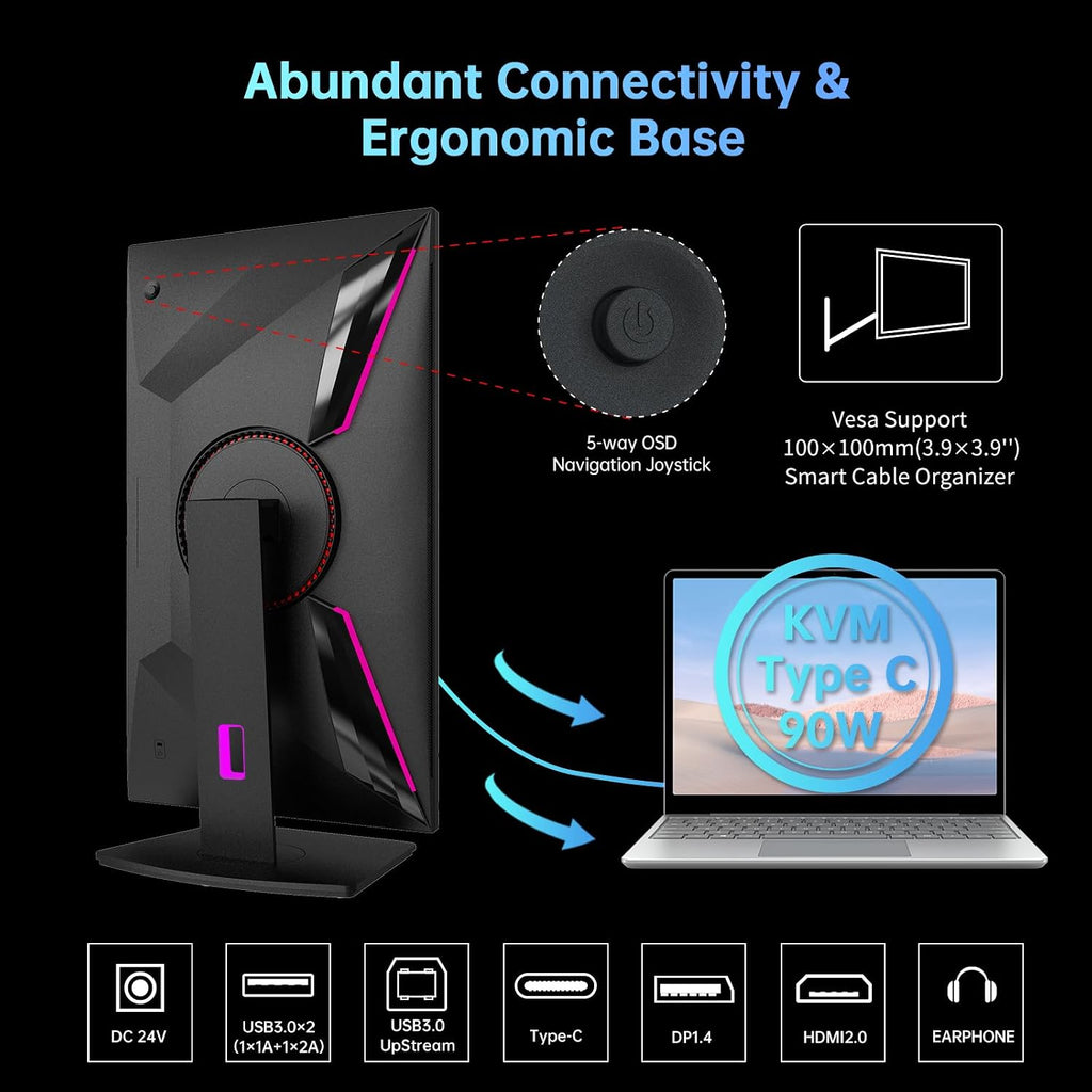 KTC Mini LED Monitor 27 Inch, HDR1000 1440P 165Hz 144Hz Gaming Monitor,Built-in Speakers, Type-C 90W, HDMI/DP/USB,Swivel/Height/Pivot/Tilt Adjustable, VESA, 2K PC Monitor for Gamer & Designer